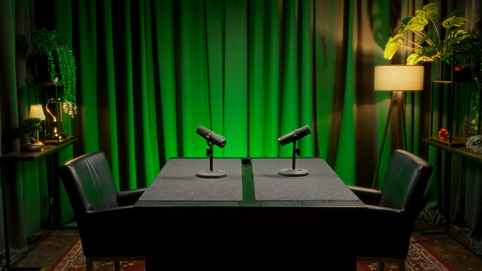 VYSE podcast studio set with microphones